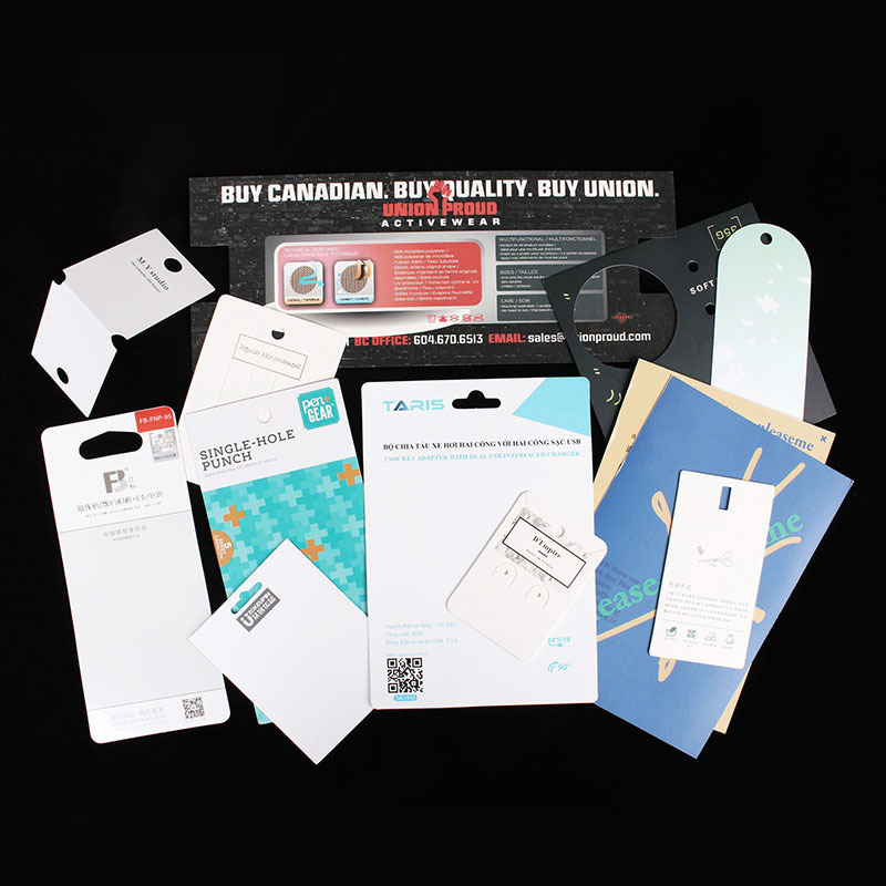 Custom Printed Cardboard Backing Cards, Die-Cut Hang Tags, and Retail Product Insert Cards with Logo Customization
