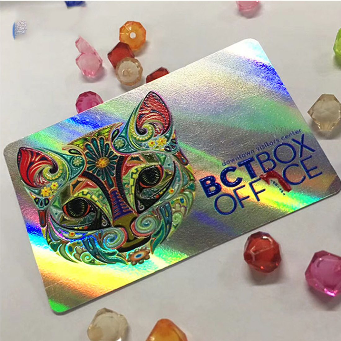 Custom Laser Holographic PVC Gift Card, Luxury Embossed Foil VIP Plastic Card Printing, and Personalized Membership Card with Full-Color Artistic Design for Business Branding