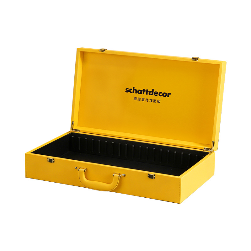 Custom PU Leather Color Swatch Sample Briefcase, Portable Display Box with Slot Dividers for Wood Panels and Material Samples