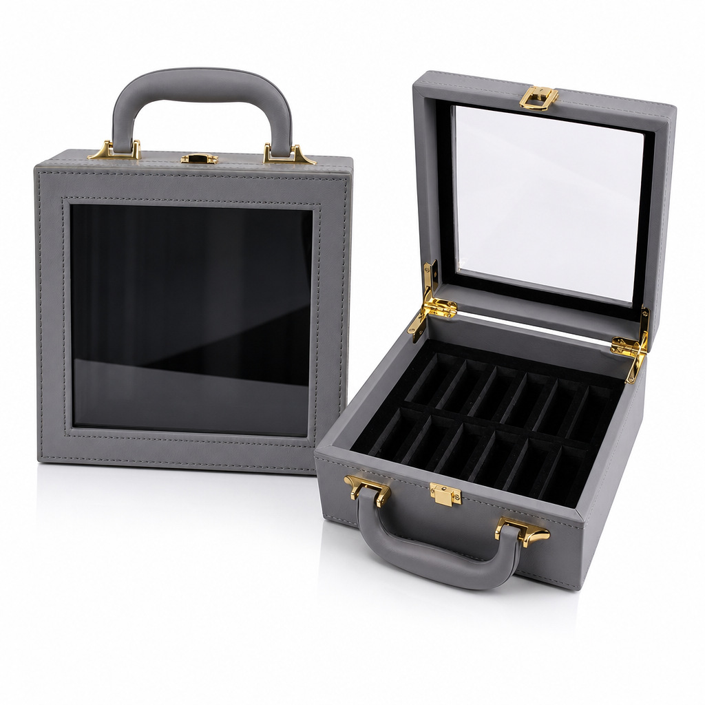 Custom Window PU Leather Sample Box, Portable Swatch Presentation Briefcase, Tile and Hardware Display Case