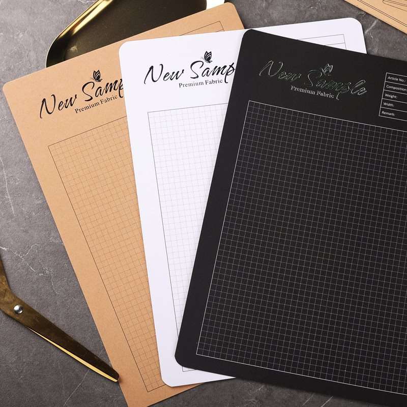 Custom A4 Fabric Sample Card, Stock Textile Swatch Board, and Grid-Patterned Cloth Display Card for Fabric Presentation
