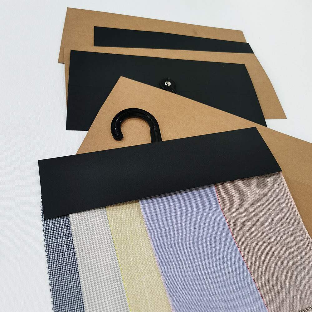 Custom Fabric Sample Hanger, Textile Swatch Display Board with Plastic Question-Mark Hook, and Lace & Cloth Material Header Card