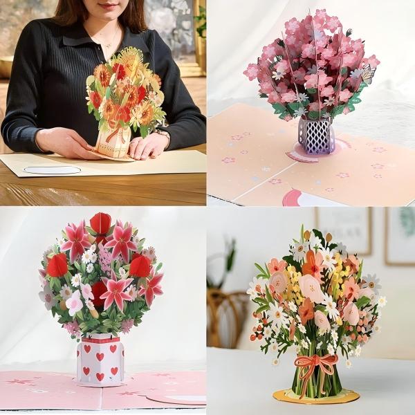 Custom 3D Pop Up Wildflower Valentine's Greeting Card Set, Personalized Laser-Cut Floral Greeting Card with Envelope and Message Tag