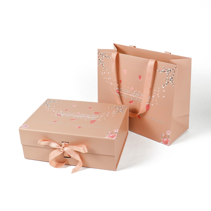Custom printing cardboard magnetic folding box paper bag set